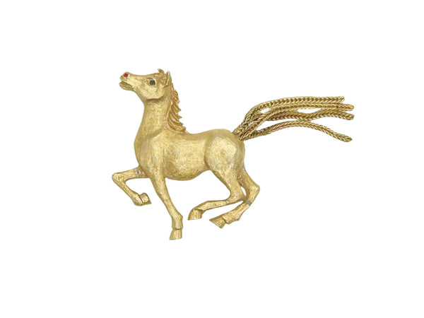 Vintage JJ Horse Brooch with Chain Tail
