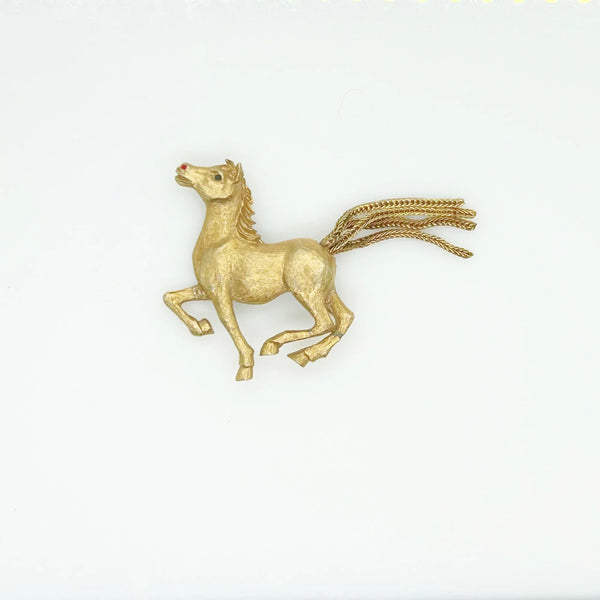 Vintage JJ Horse Brooch with Chain Tail