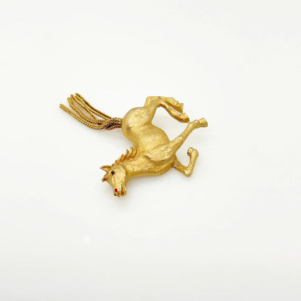 Vintage JJ Horse Brooch with Chain Tail