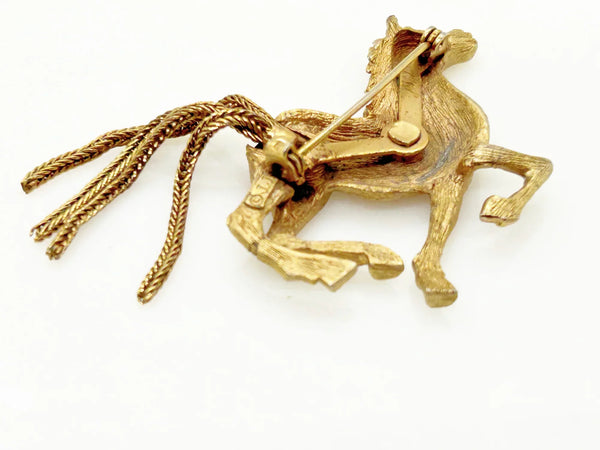 Vintage JJ Horse Brooch with Chain Tail