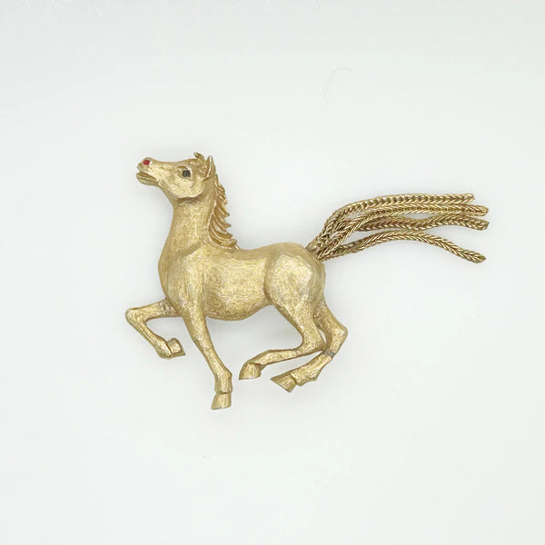 Vintage JJ Horse Brooch with Chain Tail