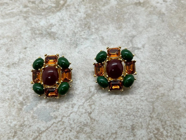 Joan Rivers Autumn Colors Cabochon Clip On Earrings - Lamoree’s Vintage