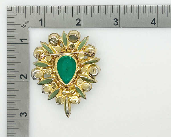 Remarkable Vintage Green Teardrop Aurora Borealis Pin/Pendant