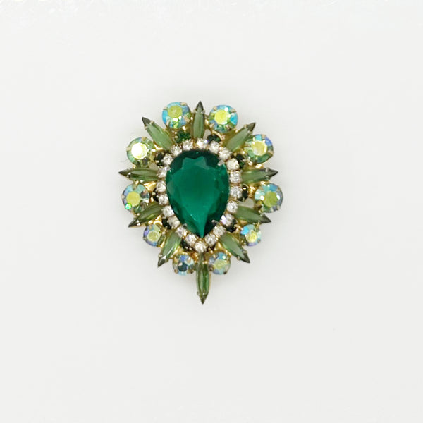 Remarkable Vintage Green Teardrop Aurora Borealis Pin/Pendant