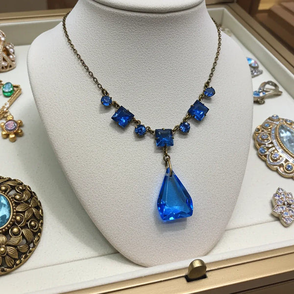 Perfect for jewelry lovers: our Vintage Art Deco Drop Blue Glass Necklace provides a beautiful blue drop design with premium heritage craftsmanship. Shop today!