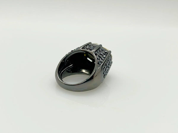 Kenneth Lane Signed Statement Black Metal and Huge Oval Stone Cocktail Ring - Lamoree’s Vintage