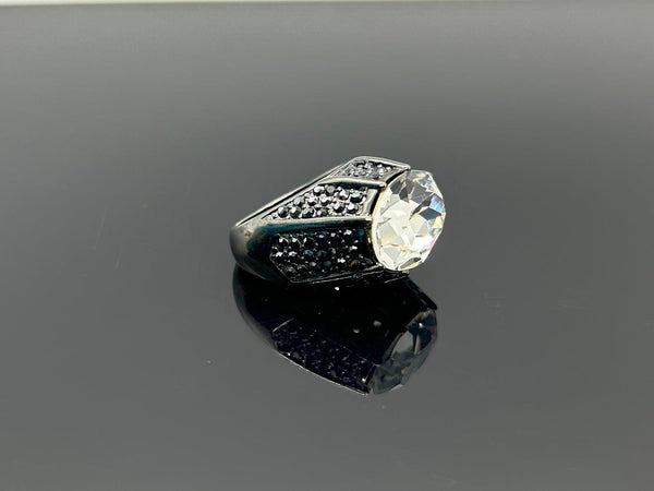 Kenneth Lane Signed Statement Black Metal and Huge Oval Stone Cocktail Ring - Lamoree’s Vintage