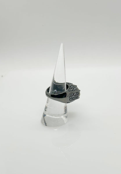 Kenneth Lane Signed Statement Black Metal and Huge Oval Stone Cocktail Ring - Lamoree’s Vintage