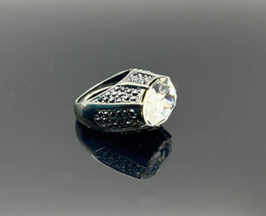 Kenneth Lane Signed Statement Black Metal and Huge Oval Stone Cocktail Ring - Lamoree’s Vintage