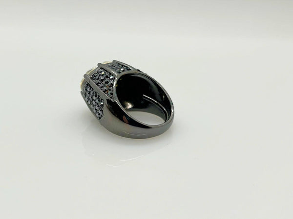 Kenneth Lane Signed Statement Black Metal and Huge Oval Stone Cocktail Ring - Lamoree’s Vintage