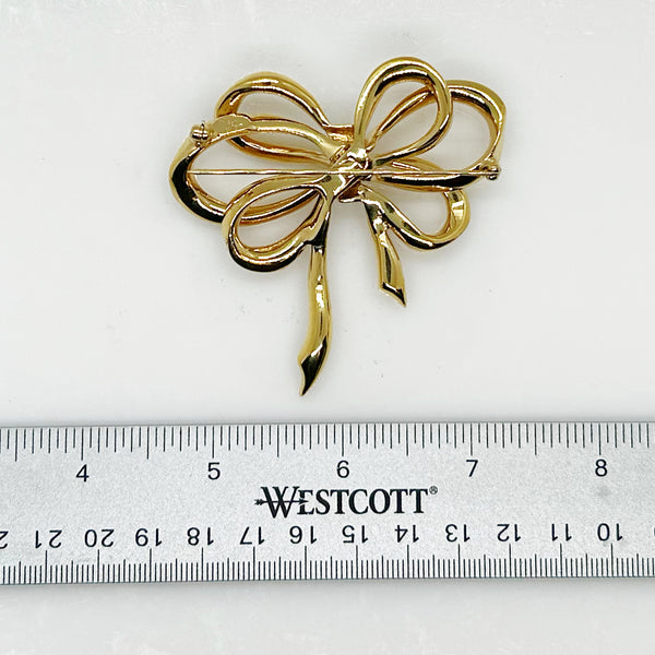 Vintage Rhinestone Ribbon Bow Brooch by Kenneth Jay Lane for Avon