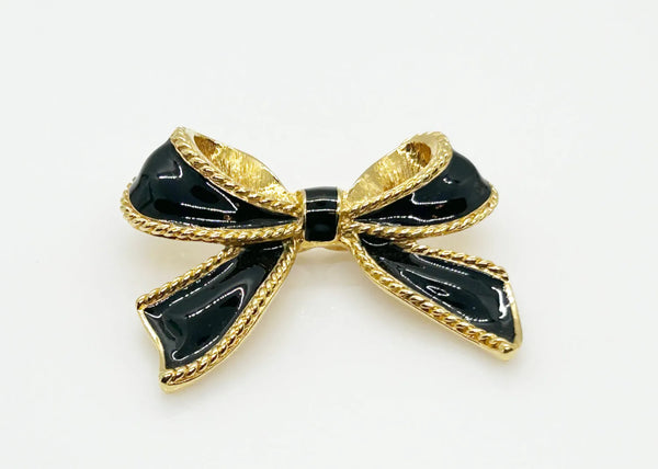 KJL For Avon Black Enamel Bow Necklace Enhancer