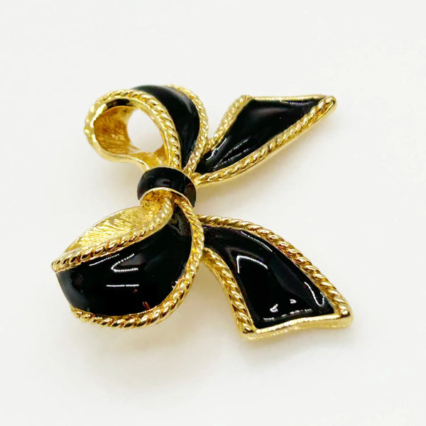 KJL For Avon Black Enamel Bow Necklace Enhancer