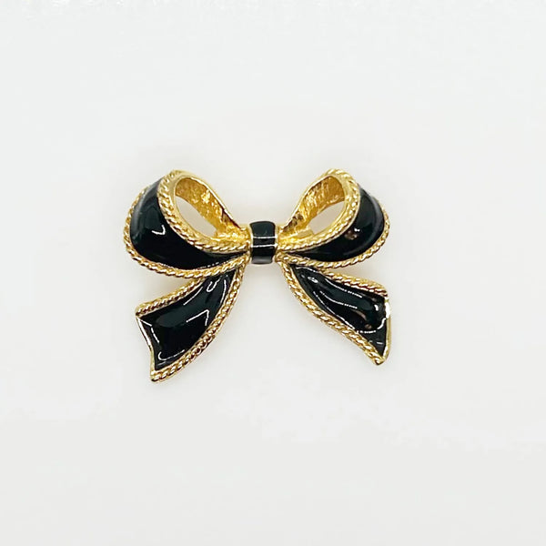 KJL For Avon Black Enamel Bow Necklace Enhancer