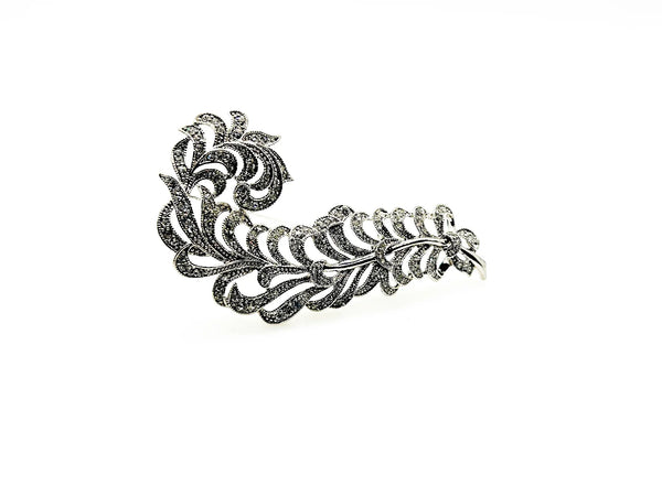 KJL Vintage Pave Set Rhinestone Feather Brooch