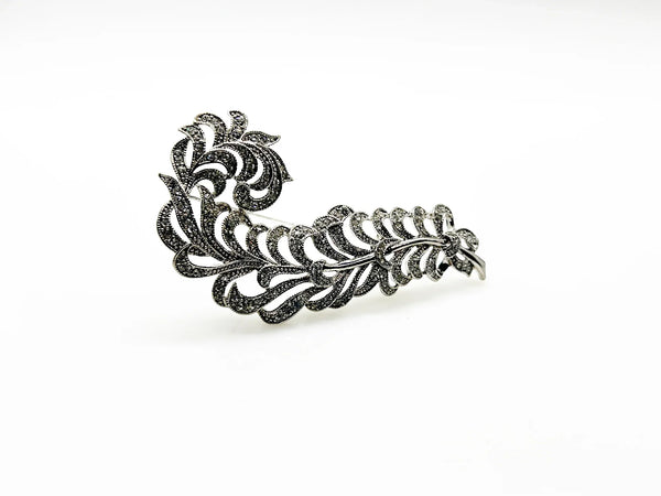 KJL Vintage Pave Set Rhinestone Feather Brooch
