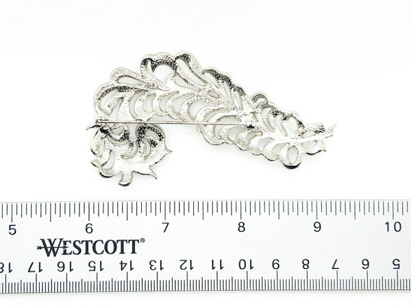 KJL Vintage Pave Set Rhinestone Feather Brooch