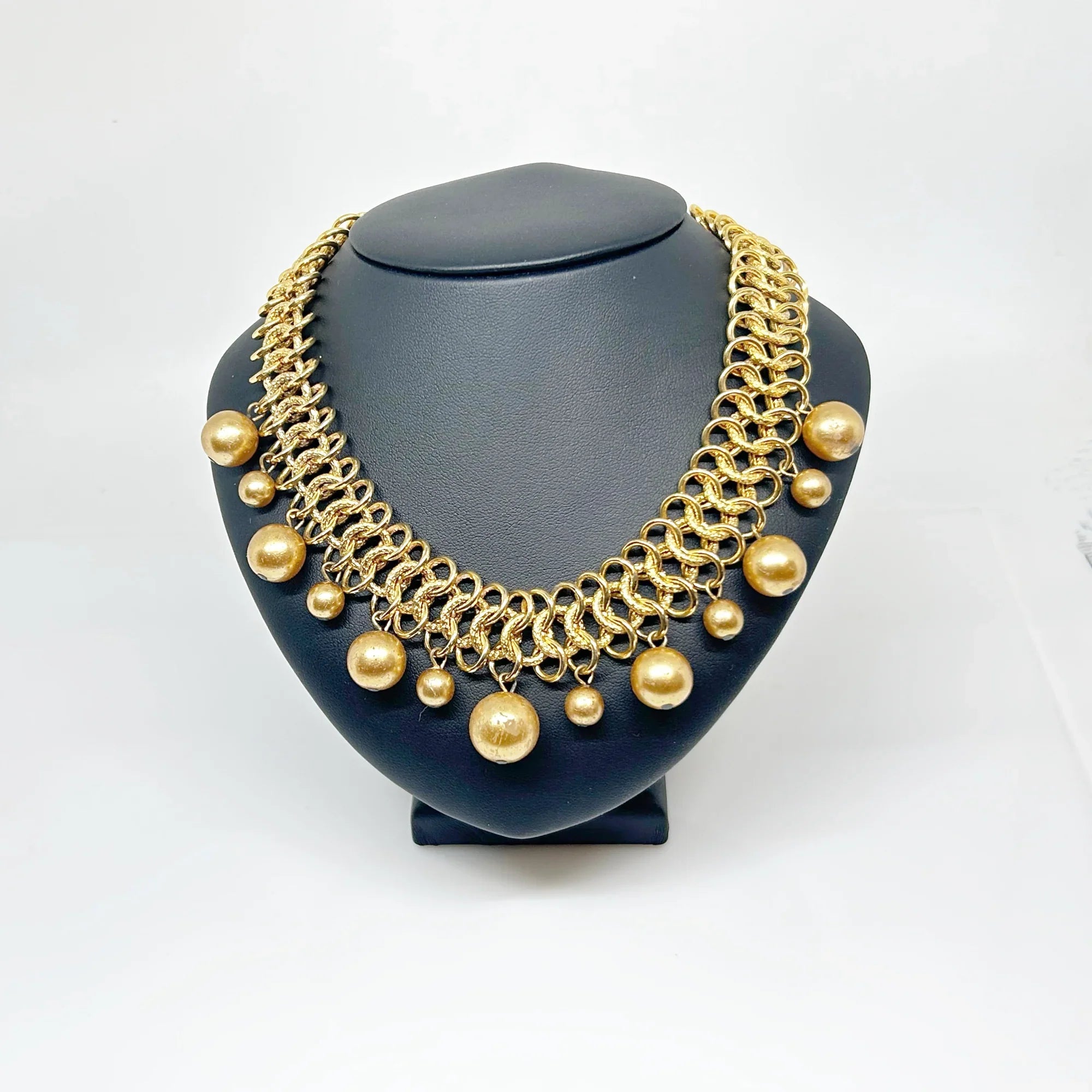 Kenneth Lane Sumptuous Golden Bead Cluster Chainmail Necklace - Lamoree’s Vintage
