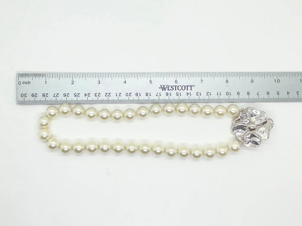 Kenneth Jay Lane Art Deco Style Faux Pearl Necklace with Sparkling Flower Clasp