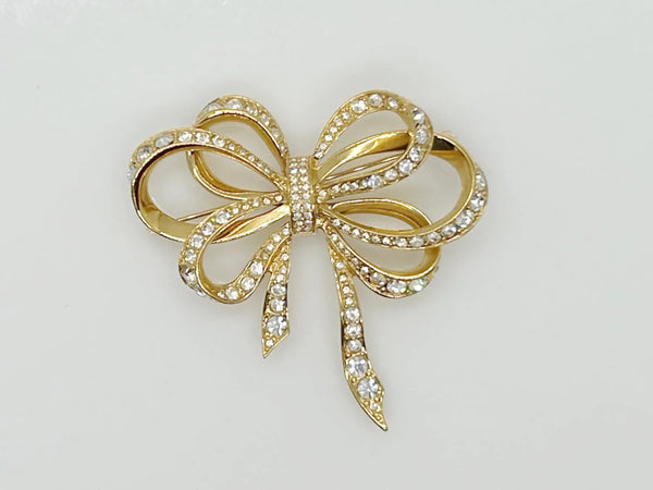 Vintage Flowing Rhinestone Ribbon Bow Brooch by Kenneth Jay Lane for Avon