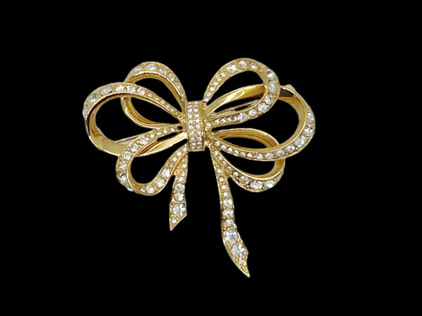 Vintage Flowing Rhinestone Ribbon Bow Brooch by Kenneth Jay Lane for Avon