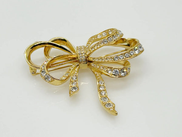 Vintage Flowing Rhinestone Ribbon Bow Brooch by Kenneth Jay Lane for Avon