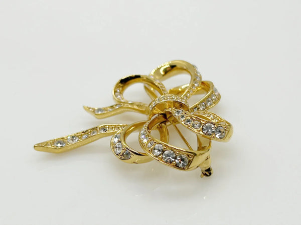 Vintage Flowing Rhinestone Ribbon Bow Brooch by Kenneth Jay Lane for Avon