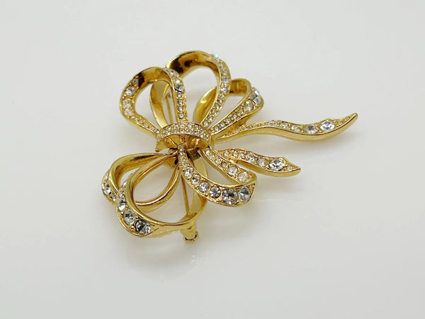 Vintage Flowing Rhinestone Ribbon Bow Brooch by Kenneth Jay Lane for Avon