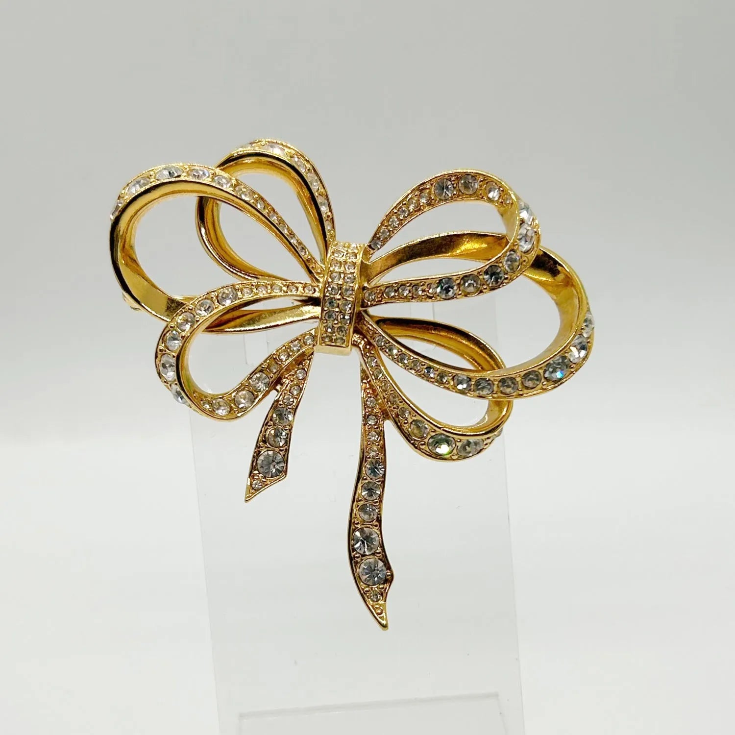 Vintage Flowing Rhinestone Ribbon Bow Brooch by Kenneth Jay Lane for Avon