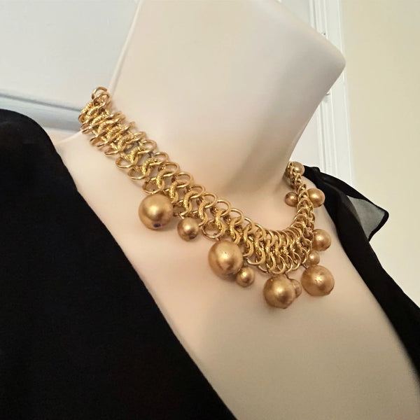Kenneth Lane Sumptuous Golden Bead Cluster Chainmail Necklace - Lamoree’s Vintage