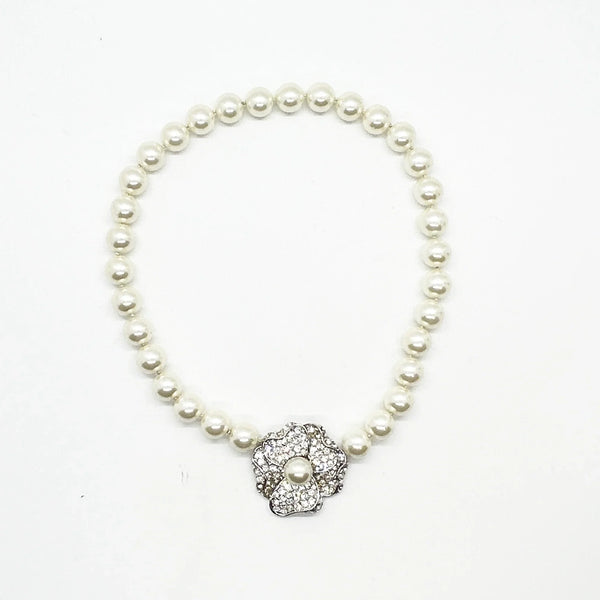 Kenneth Jay Lane Art Deco Style Faux Pearl Necklace with Sparkling Flower Clasp