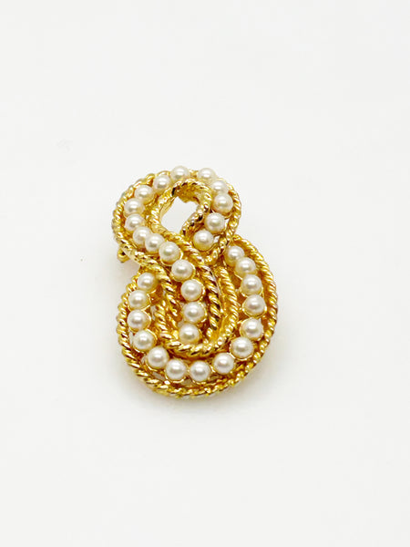 Vintage Knotted Rope Brooch with Pearl Accents