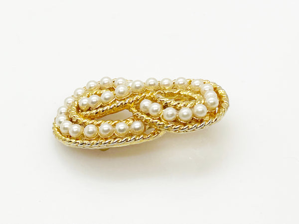 Vintage Knotted Rope Brooch with Pearl Accents