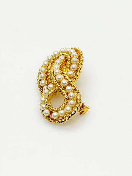 Vintage Knotted Rope Brooch with Pearl Accents