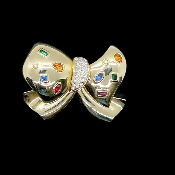 L’Officiel Luxury Vintage Bow Brooch with Multi Colored Stones - Lamoree’s Vintage