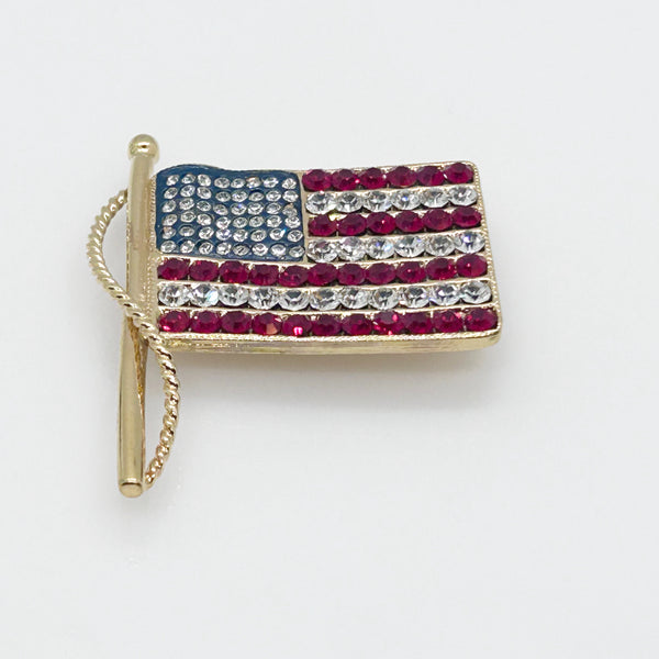 Vintage Kenneth Jay Lane American Rhinestone Flag Brooch Pendant