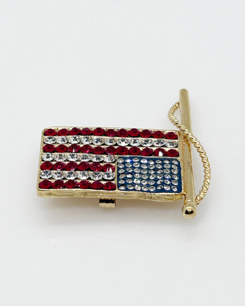 Vintage Kenneth Jay Lane American Rhinestone Flag Brooch Pendant