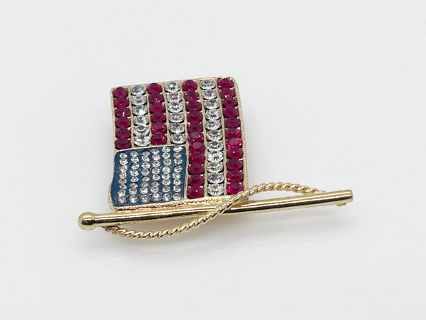 Vintage Kenneth Jay Lane American Rhinestone Flag Brooch Pendant