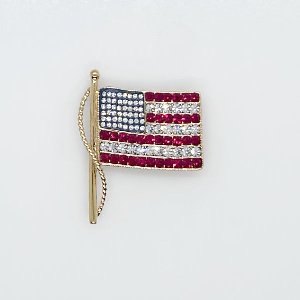 Vintage Kenneth Jay Lane American Rhinestone Flag Brooch Pendant