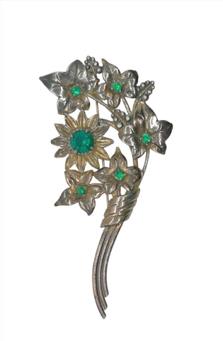 Large and In Charge Vintage Bouquet Brooch with Green Stones - Lamoree’s Vintage