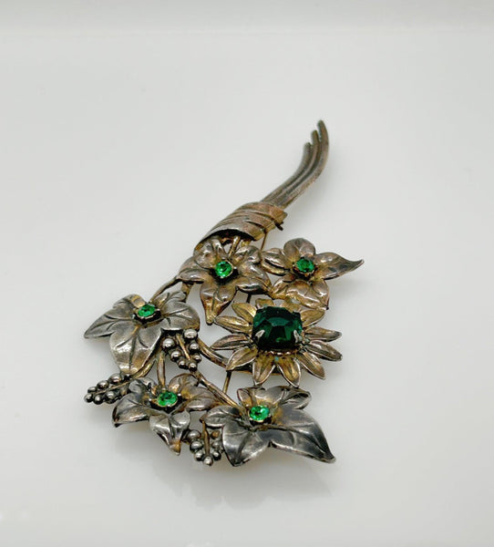 Large and In Charge Vintage Bouquet Brooch with Green Stones - Lamoree’s Vintage