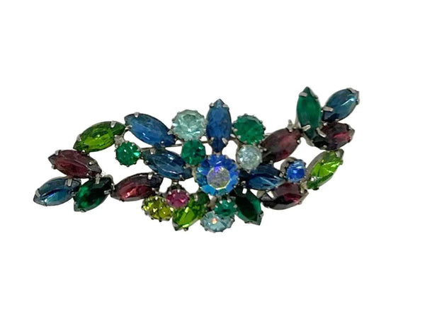 Large Swooping Multi Color Vintage Rhinestone Brooch - Lamoree’s Vintage