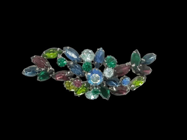 Large Swooping Multi Color Vintage Rhinestone Brooch - Lamoree’s Vintage