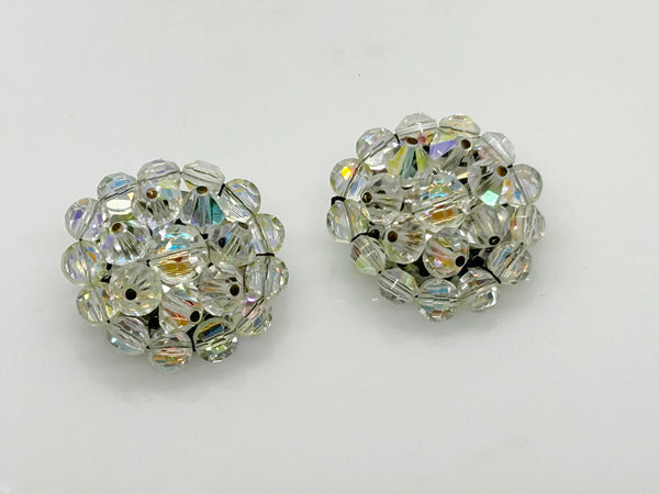 Larger Round Bright  Aurora Borealis Clip On Earrings