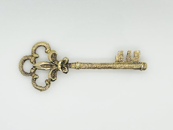 Large Detailed Vintage Fleur De Lis Key Brooch