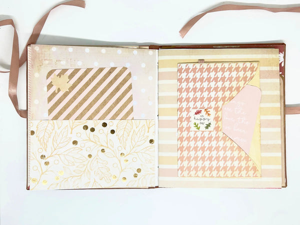 This charming album showcases autumn leaves, seasonal flowers, and delightful illustrations of warm drinks. Centered around family, home, fall, and coffee, it includes dedicated spaces for your personal notes and mementos, allowing you to customize it easily.