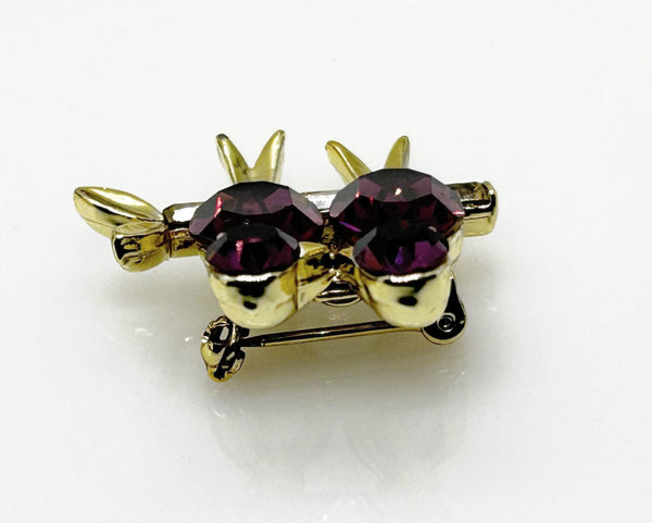 Vintage Lisner Brooch with Cooing Purple Birds