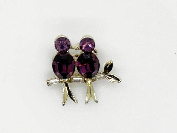 Vintage Lisner Brooch with Cooing Purple Birds