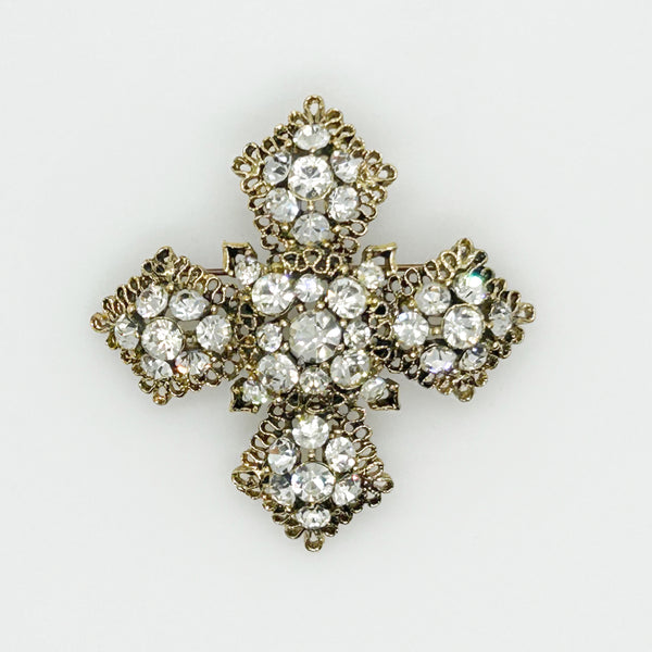 Lisner Vintage White Rhinestone Cross Brooch