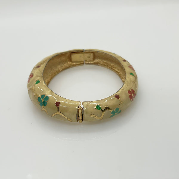 Vintage Enameled Floral Bangle Bracelet